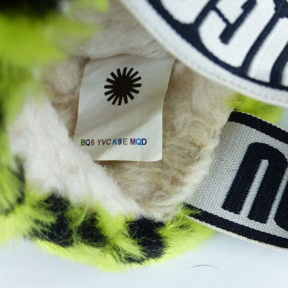 UGG Fluff Yeah Animalia Slippers Women 8 Neon Green Black Leopard Sandals Grunge - Picture 14 of 15
